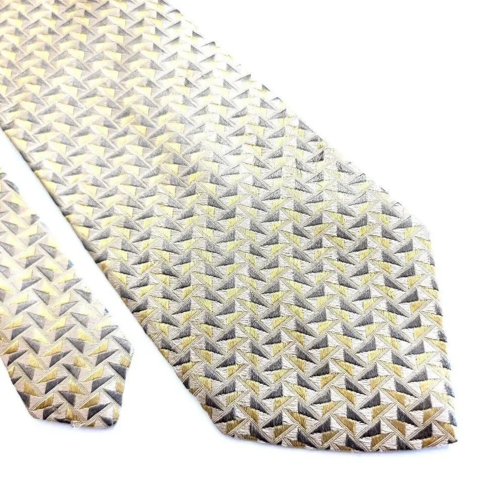 Geoffrey‎ Beene Gold Tan Geometric Woven Wide Silk Tie